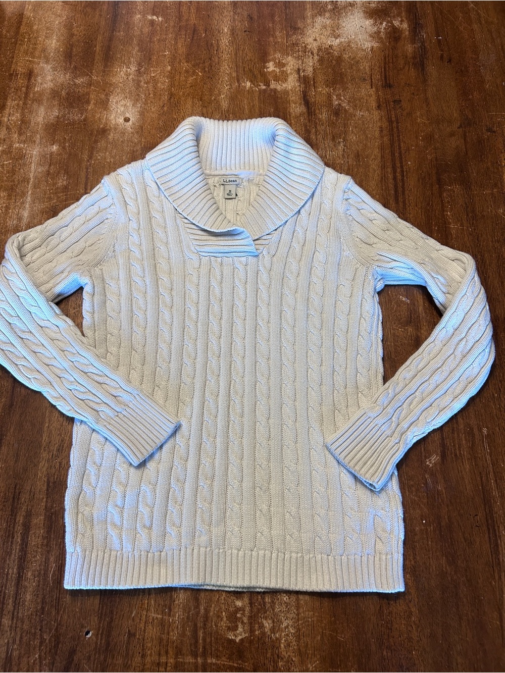 L.L. Bean Cream Cable-Knit Shawl Collar Rory Gilmore Fisherman Heritage Sweater